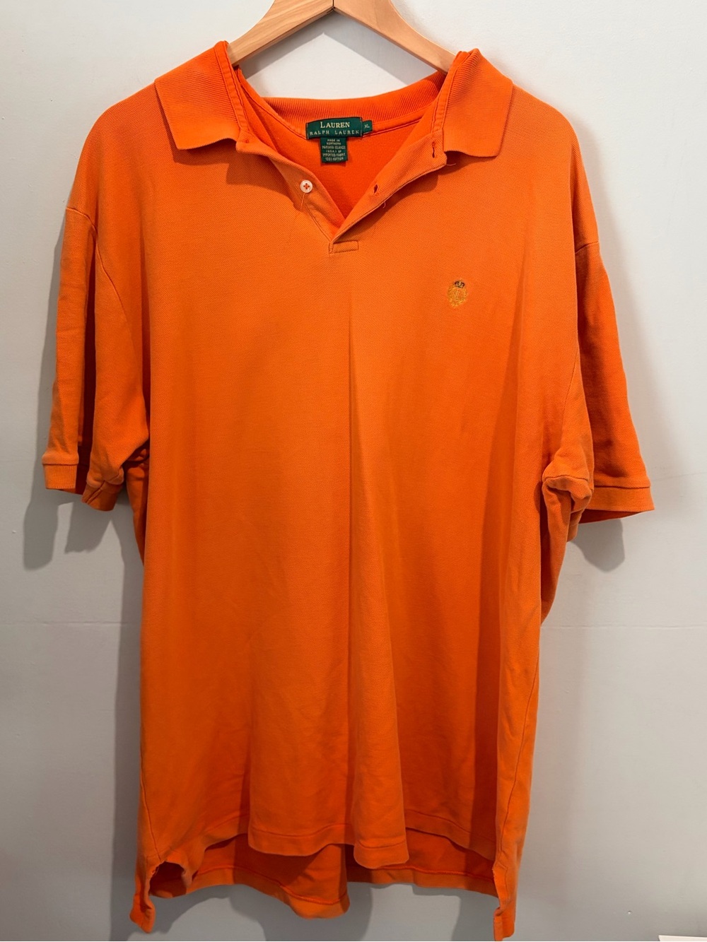Lauren Ralph Lauren Vintage Orange Pique Polo Shirt Gold Embroidered Crest XL